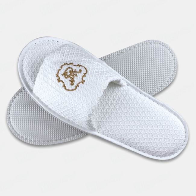 Waffle Slippers With Embroidered Hotel Logo