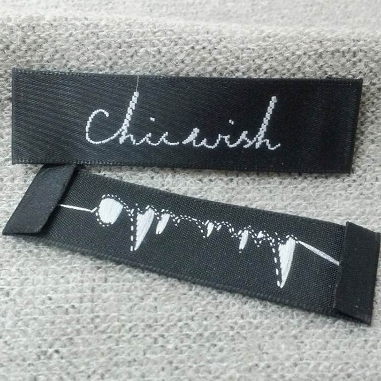 Black Satin With White Threads Labels