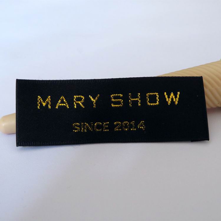 Wood Shuttle Black Satin With Gold Threads Labels